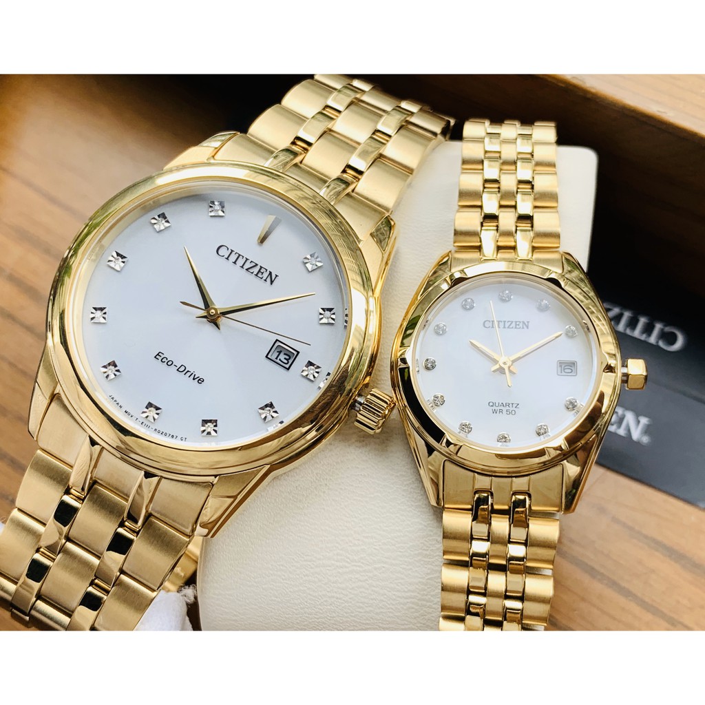Đồng hồ cặp chính hãng Citizen - Máy Quartz pin - kính khoáng cường lực