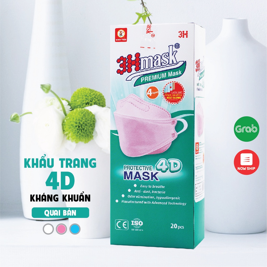 Khẩu Trang 4D 3Hmask Quai Tròn Kháng Khuẩn Cao Cấp ôm khít mặt, không lem son