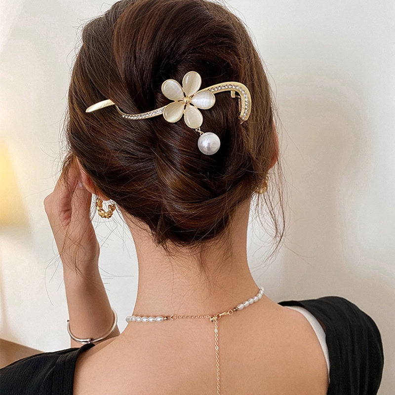 Kẹp Tóc Hình Hoa Đính Đá Opal Phong Cách Hàn Quốc Cho Nữ