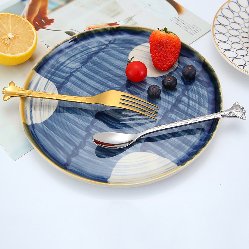 Bộ Muỗng Nĩa Inox 304 Hình Hươu Cao Cổ Hoạt Hình