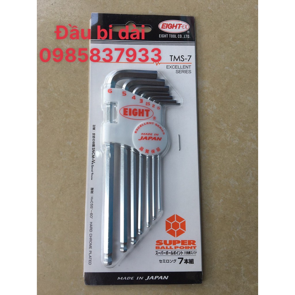 Bộ lục giác 7 chiếc đầu bi dài TMS-7 Eight Nhật dùng vặn ốc chìm tại Máy cầm tay NTT bảo hành dài hạn