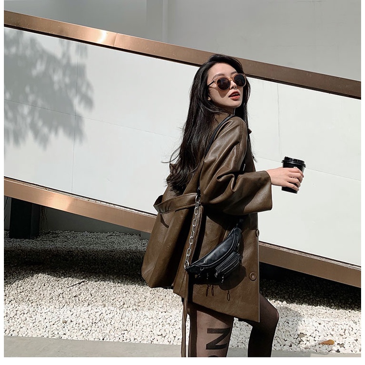 Áo Khoác Da Dài Tay Cao Cấp Đai Thắt Eo