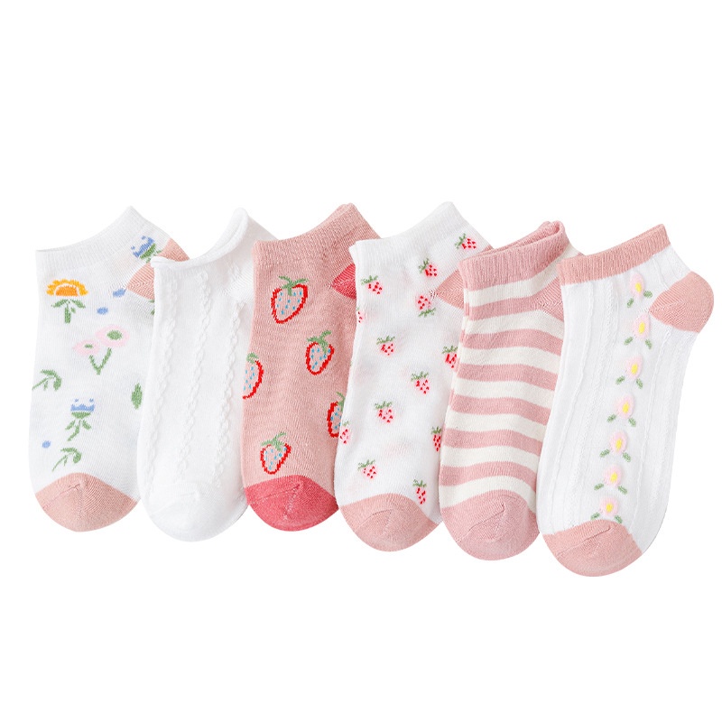 Vớ Cotton Mềm Thoáng Khí In Họa Tiết Dâu Tây Màu Hồng Thời Trang Mùa Hè Cho Nữ