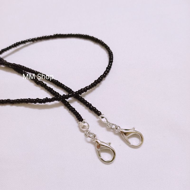 Dây đeo khẩu trang Hàn Quốc mẫu hạt tấm màu đen thời trang, dây đeo chống thất lạc khẩu trang