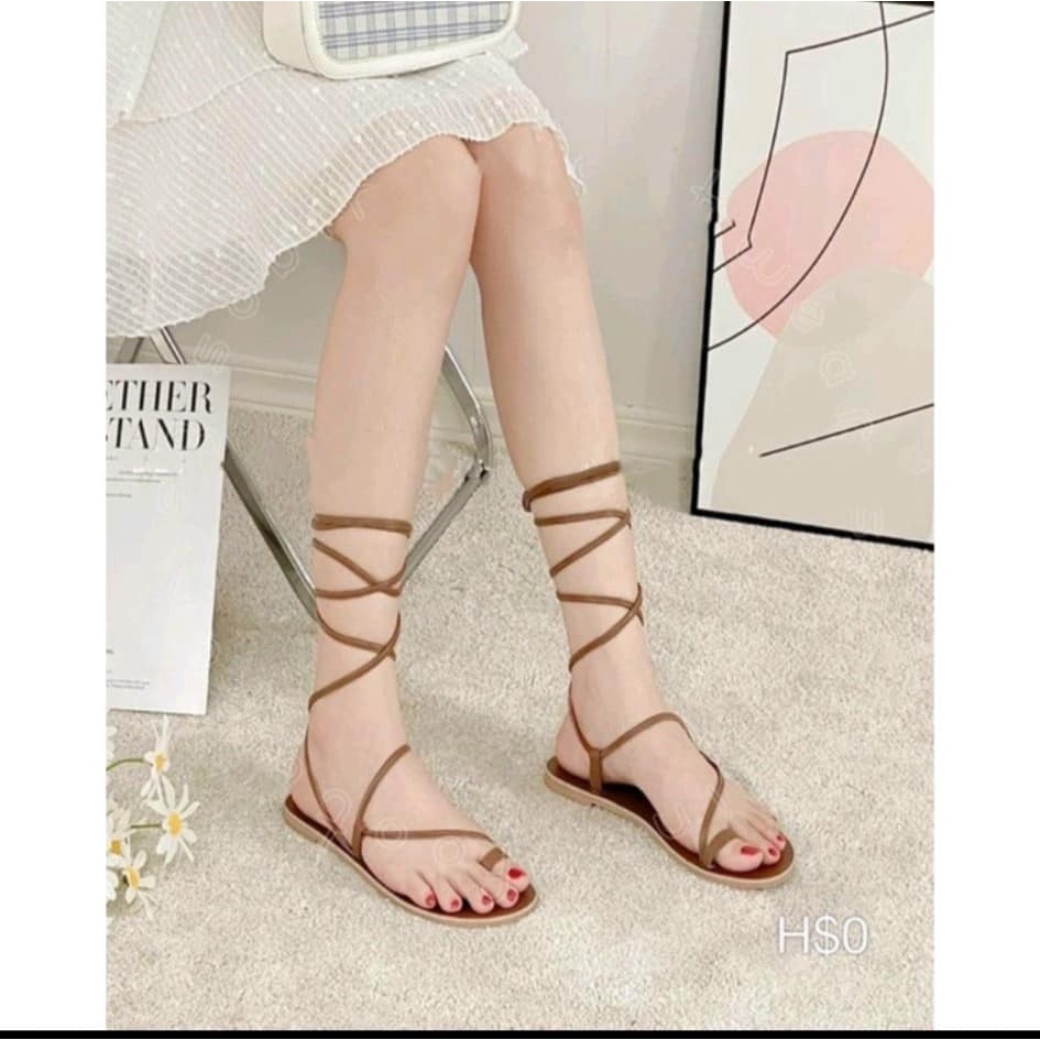 Sandal Chiến Binh Xỏ Ngón Dây Cột Nữ Đan Chéo Quấn Cao Cổ Chân Dây Dài Đi Chơi Đi Biển Đế Bằng - nhiều mẫu