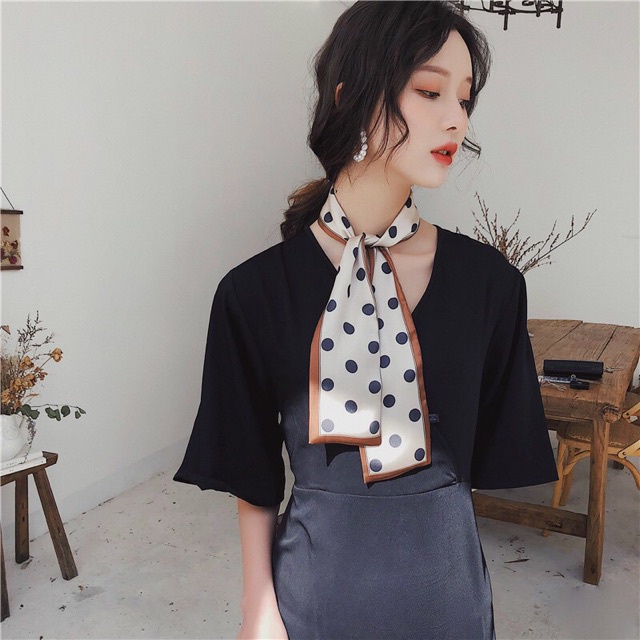 Khăn lụa dài chấm bi lớn Khăn quấn cổ áo 98x8cm - Mã LUDA06
