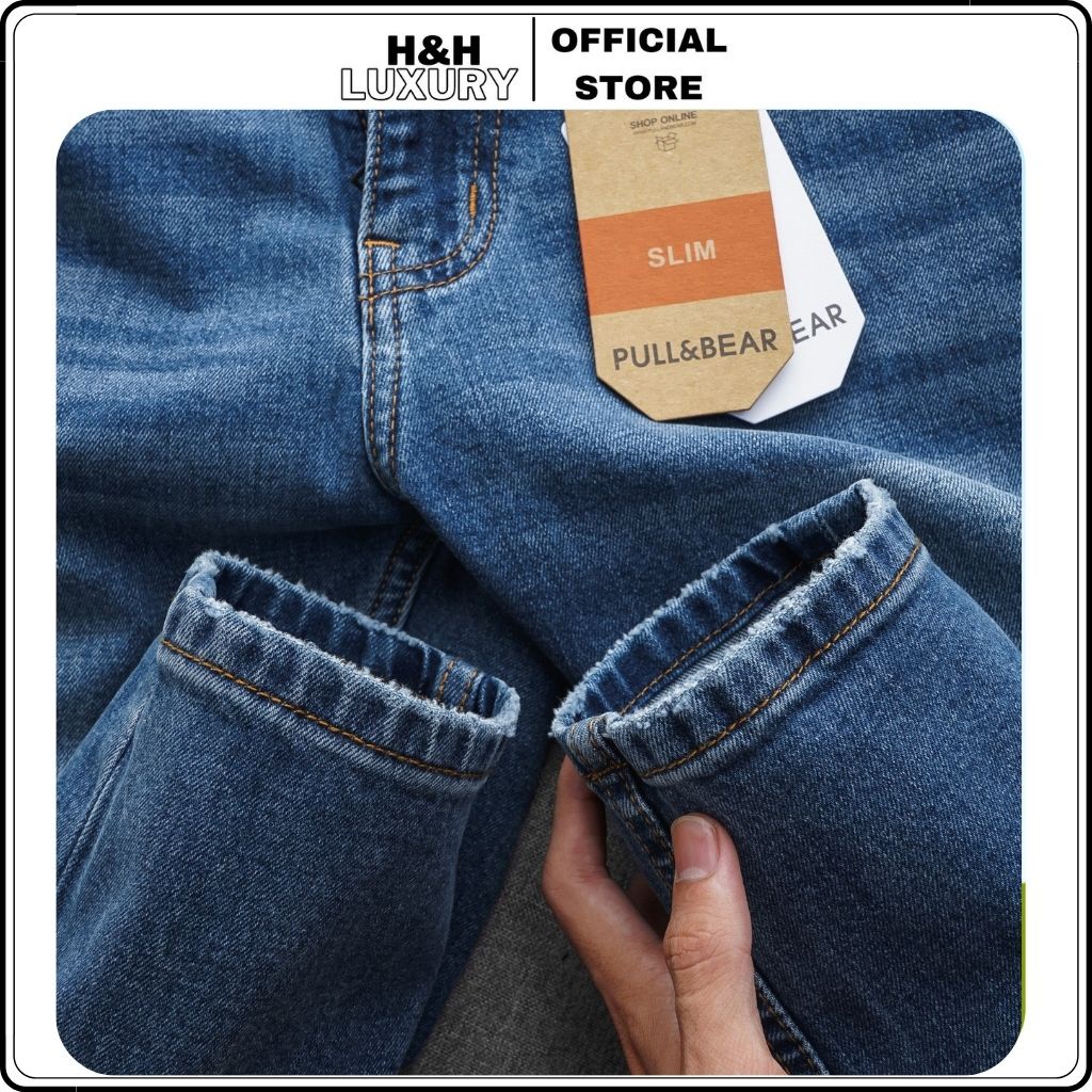Quần jean nam, quần bò nam đẹp Pull & Bear xanh co giãn 4 chiều xuất dư- H&H LUXURY