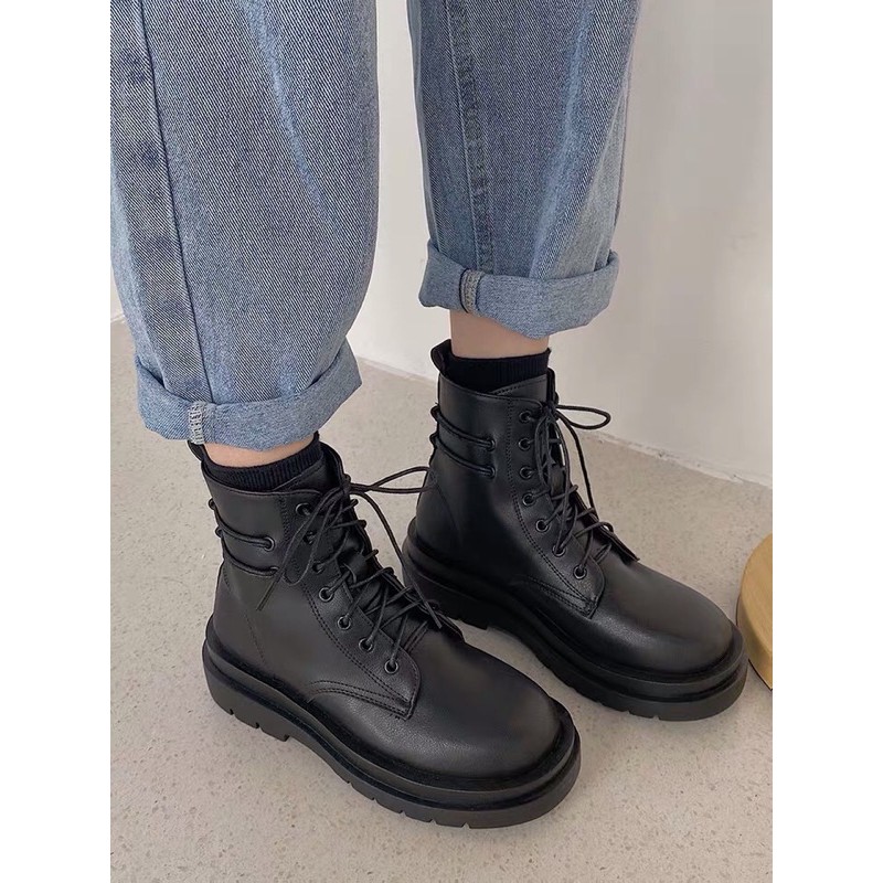 (Hàng Sẵn) Giày Bốt buộc dây ulzzang , Boot cổ lửng da mềm 2 dây sau | BigBuy360 - bigbuy360.vn
