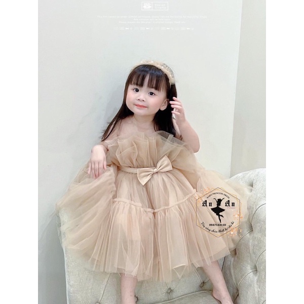 Váy thiết kế bèo gấu AN AN PRINCESS màu mới nhiều lớp phồng xoè cho bé gái tặng kèm phụ kiện