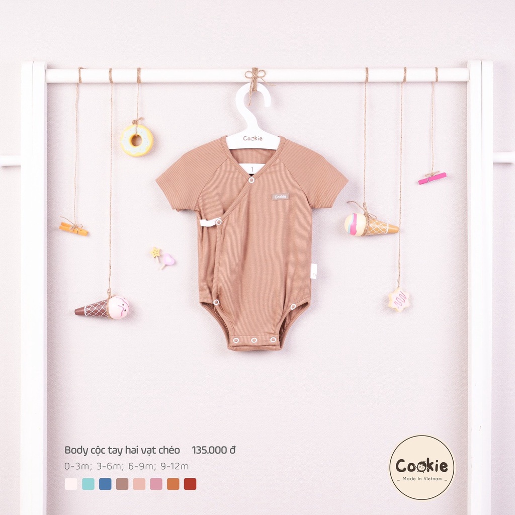 Bộ liền thân Cookie Bodysuit cộc tay vạt chéo (form bé) (0 - 12 tháng)