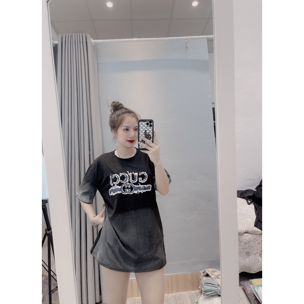 Áo thun tay lỡ unisex loang GG hót trend cháy phố MOSSSHOP - Áo phông nam nữ phong cách hàn quốc ulzzang form rộng 65kg