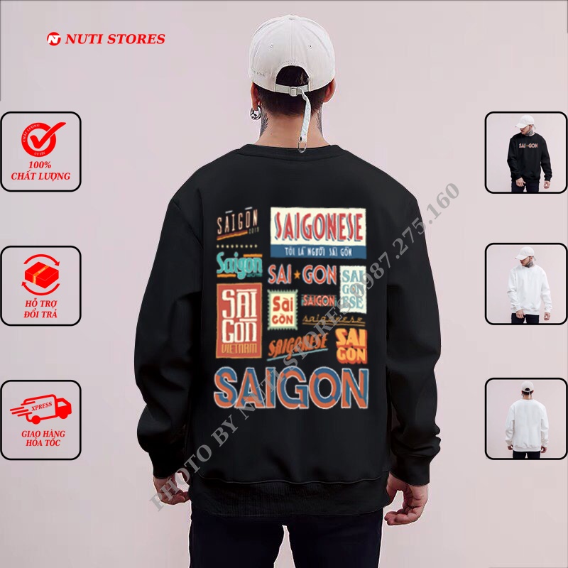 Áo sweater nỉ nam nữ , áo nỉ dài tay basic sweater Sài Gòn của tôi