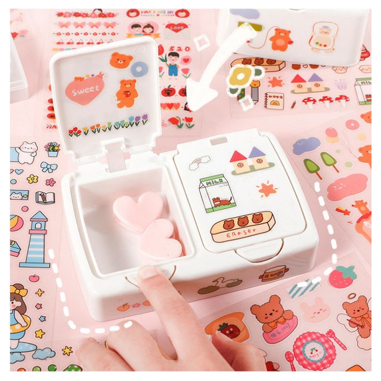 Hộp đựng sticker, washi tape, trang sức, kẹp tóc để bàn có nắp đậy