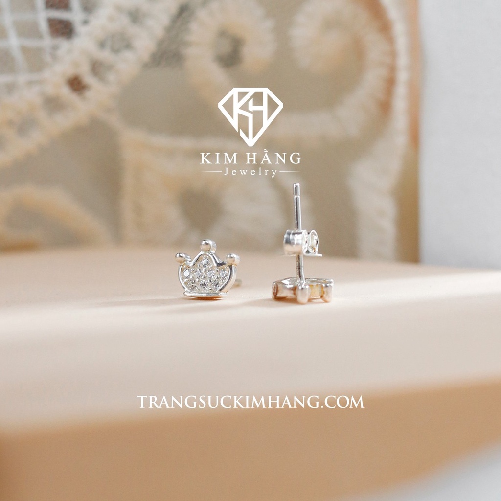 Khuyên Tai BẠC Thiết Kế Hình Vương Niệm Cao Cấp - Chốt Đẩy