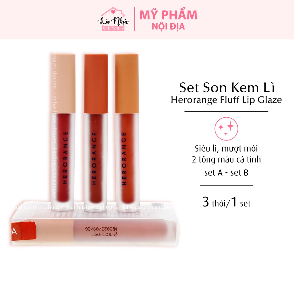 Set 3 Cây Son Kem Lì Herorange Fluffy Lip Glaze | Thế Giới Skin Care