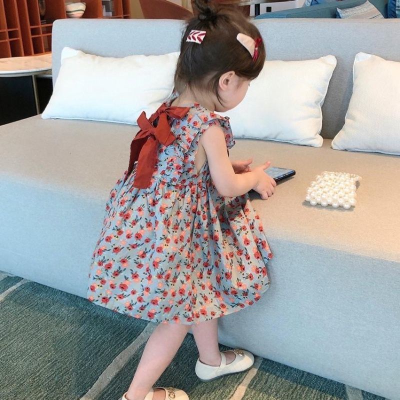 Đầm Công Chúa Sát Nách In Hoa Cho Bé Gái 1-9 Tuổi