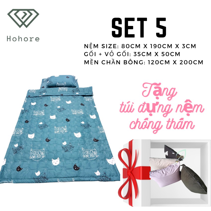 Set nệm trải sàn 1 người nằm 4 món size: 100cm x 190cm x 2cm [ mang đi mọi nơi siêu tiện lợi ]
