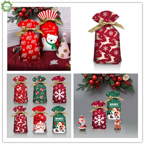 Bộ 10 chiếc túi dây rút đựng bánh kẹo 15X23CM họa tiết Giáng Sinh 2022 nhiều kiểu tùy chọn