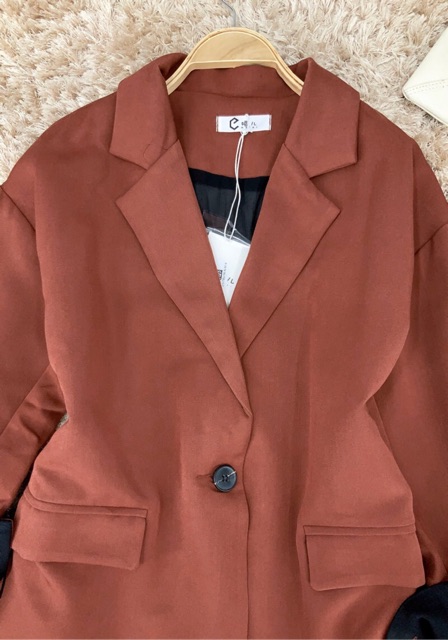 Áo khoác vest blazer công sở màu trơn đen cam túi nắp phối tay màu