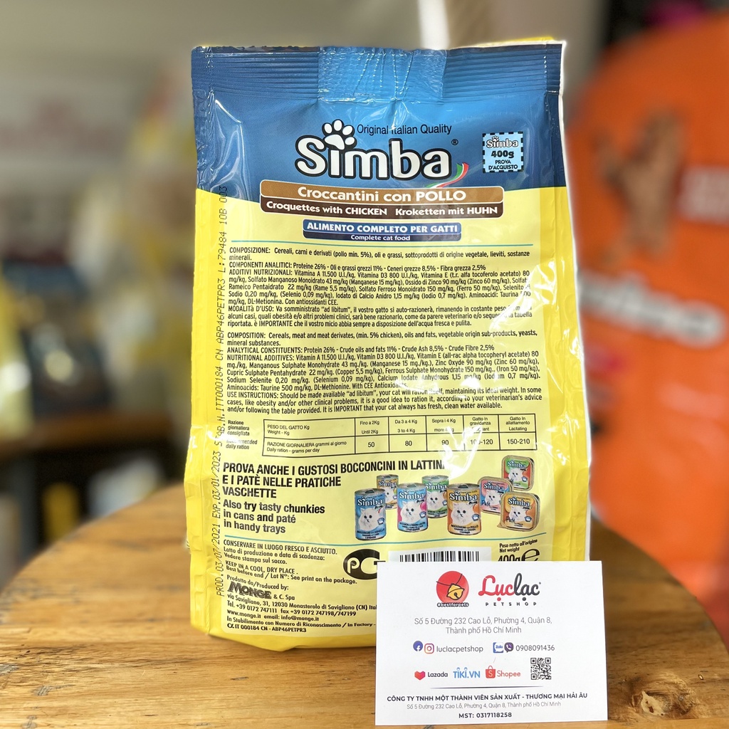 Hạt Simba cho Mèo trưởng thành vị Gà - Túi 400g chính hãng