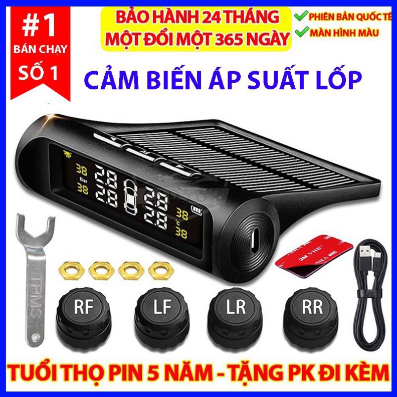 Cảm biến áp suất lốp ô tô xe hơi gắn ngoài cao cấp,Cảm Biến Áp Suất Lốp TPMS,Pin sạc năng lượng mặt trời, màn hình LCD