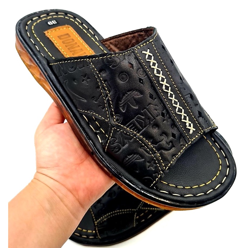 Dép quai ngang da bò trung niên-Kínon Shop