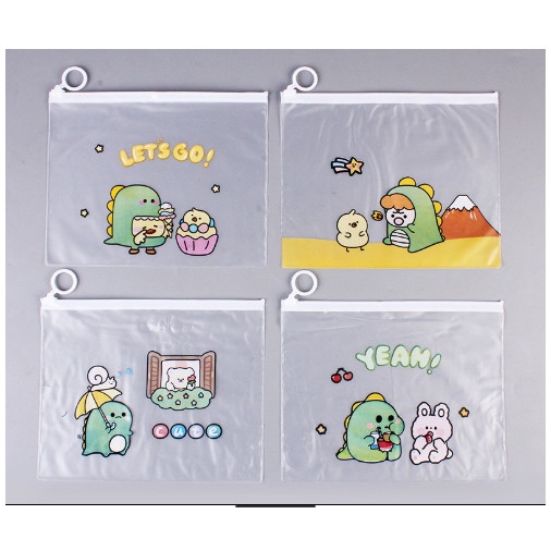 Túi Đựng Bút Trong Suốt In Hình Cute Khóa Kéo
