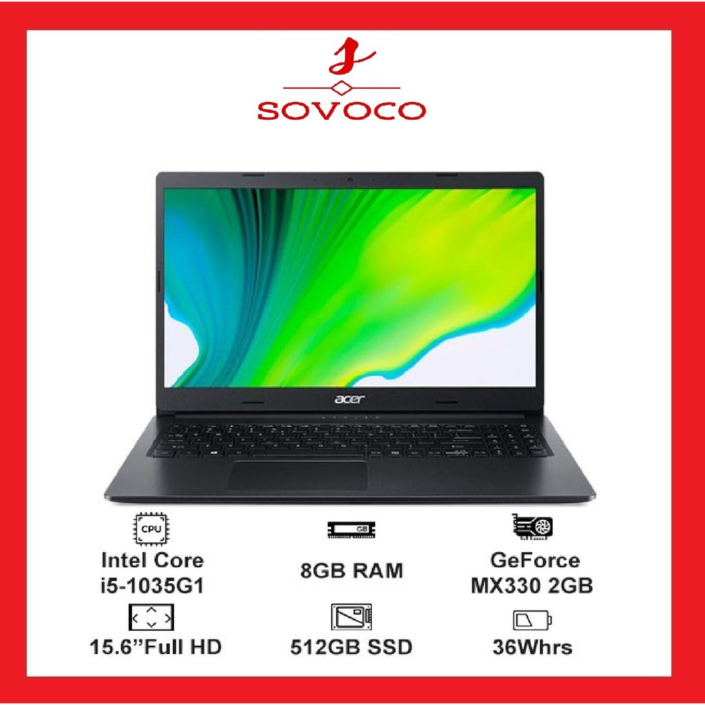 Laptop Acer Aspire A315-57G-524Z (NX.HZRSV.009) (i5 1035G1/8GBRAM/512GB SSD/MX330 2G/15.6 inch FHD/ Win 10/Đen) | BigBuy360 - bigbuy360.vn