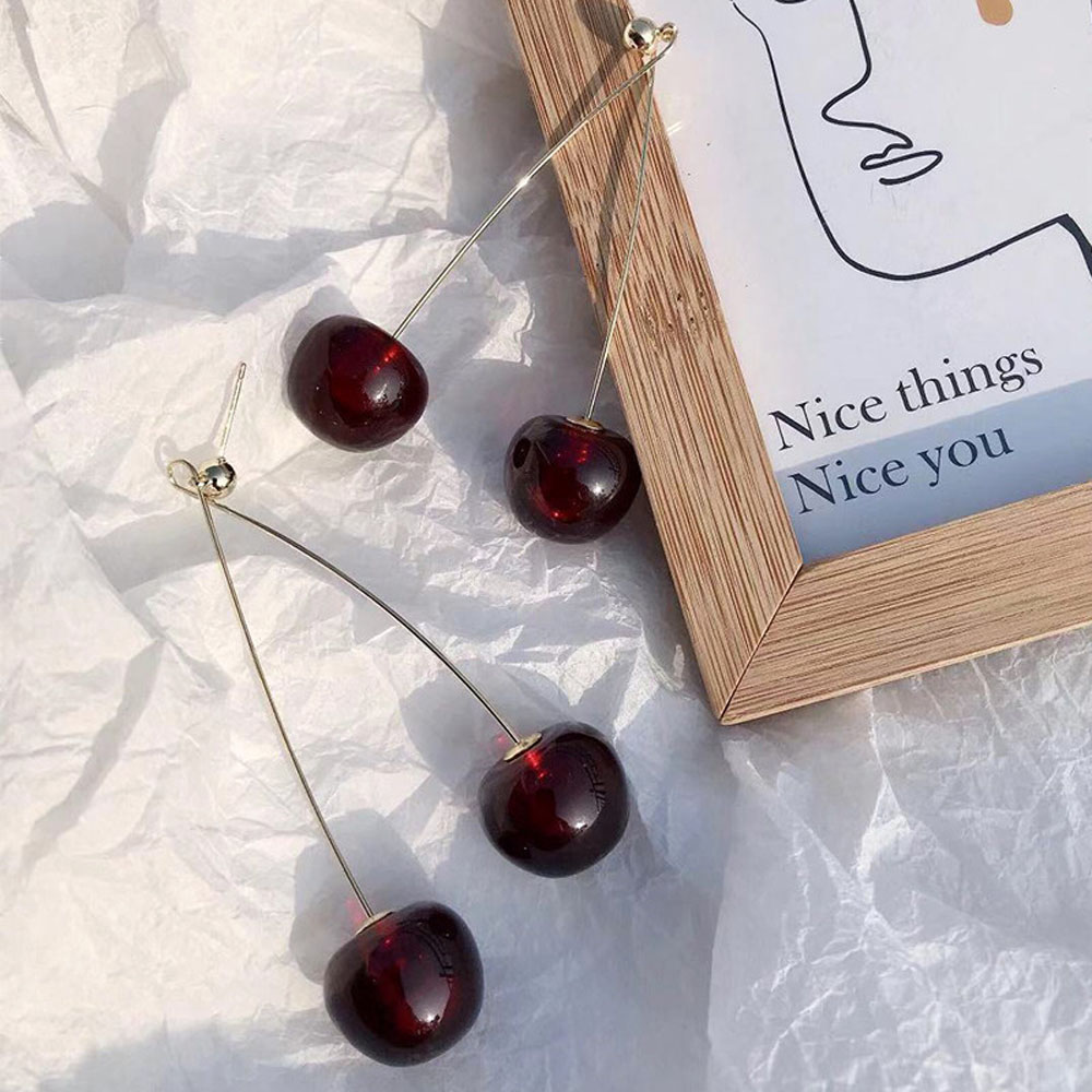 Khuyên tai mặt hình quả cherry đỏ ngọt ngào đáng yêu cho nữ