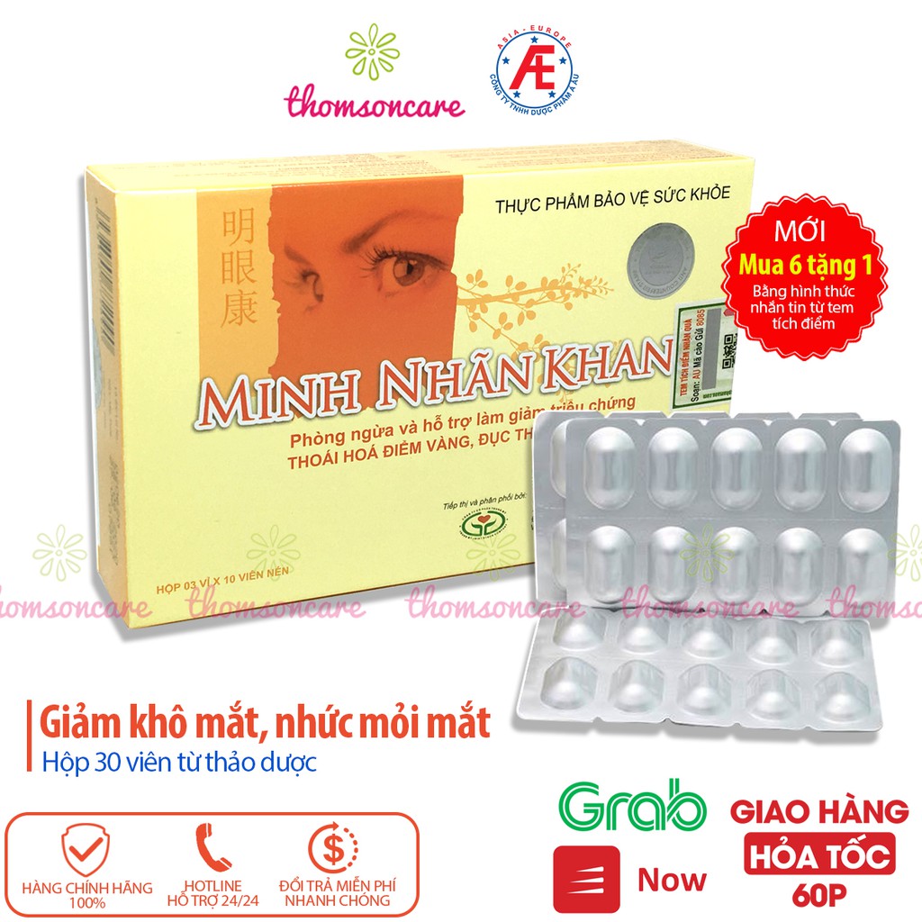 Minh nhãn khang - Mua 6 tặng 1 bằng tem tích điểm - viên sáng mắt, giảm mỏi mắt, mờ mắt, cận thị, loạn thị