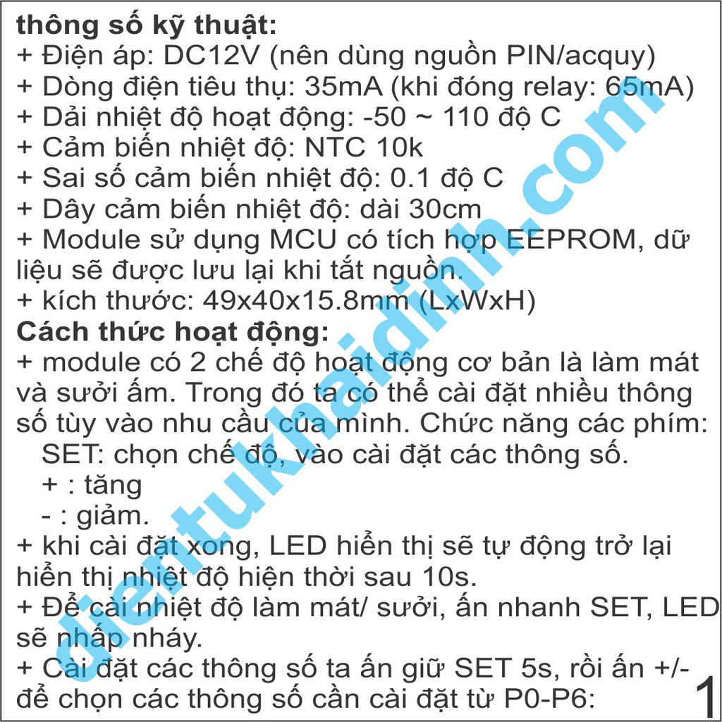 module khống chế nhiệt độ XH-W1209 full đầu dò, relay, led hiển thị, 3 nút kde3635