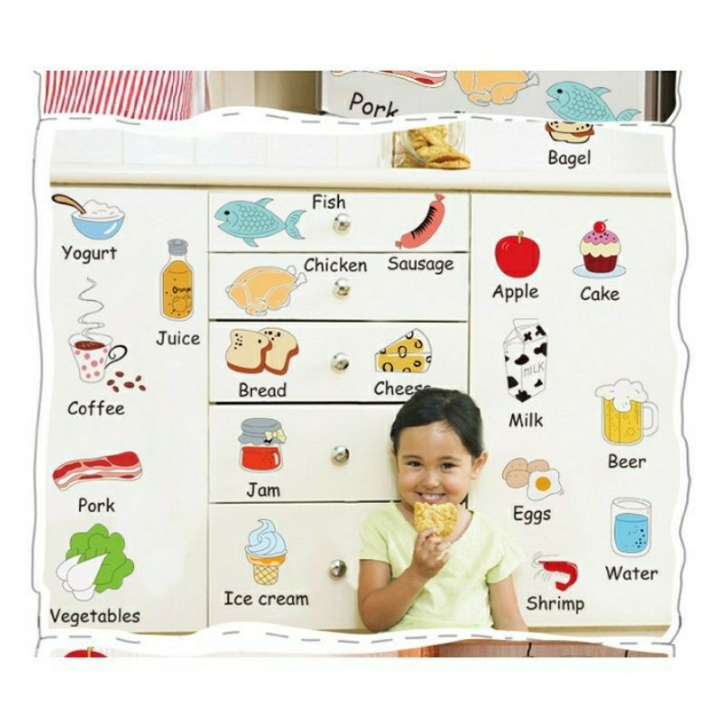 Decal dán tường cho bé - decal thức ăn tiếng Anh