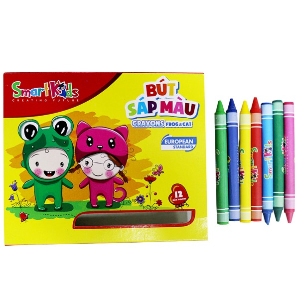 Sáp màu Smartkids FROG và CAT khay nhựa (Hộp 12 màu)