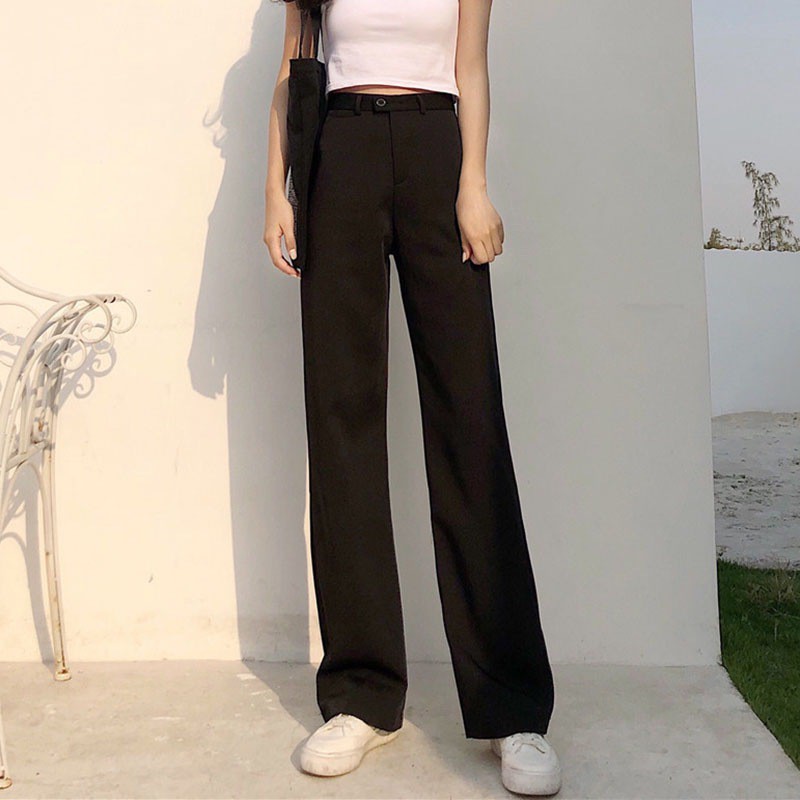 Quần dài lưng cao màu trơn cho nữ