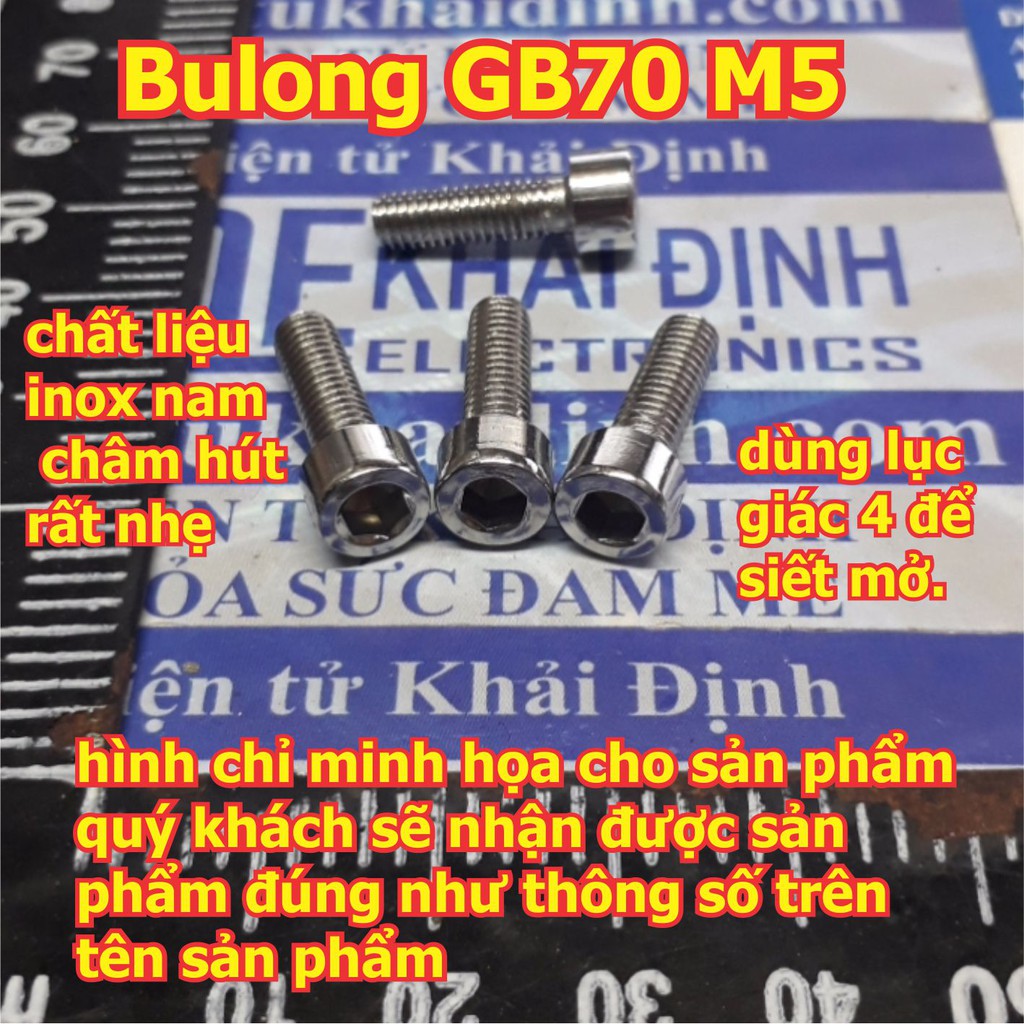 Bulong bu lông vít pake GB70 M5 inoc inox tán tròn,  đầu lục giác chìm, M5 các loại dài từ 6mm~80mm kde5544