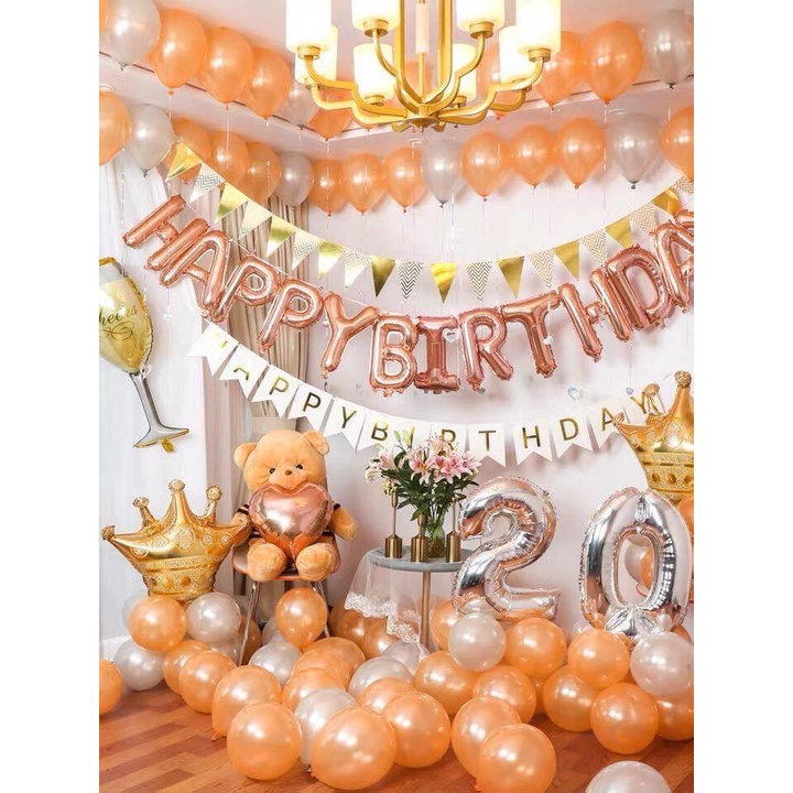 [Ảnh thật] Set trang trí sinh nhật tone hồng xinh xắn dễ thương TẶNG KÈM bơm bóng, keo dán tùy combo