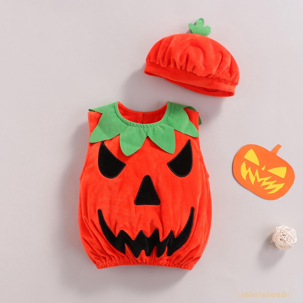 Set Đồ 2 Món Áo Tay Dài Họa Tiết Bí Ngô + Quần Dài + Mũ Hóa Trang Halloween Cho Bé Sơ Sinh 6 Tuổi