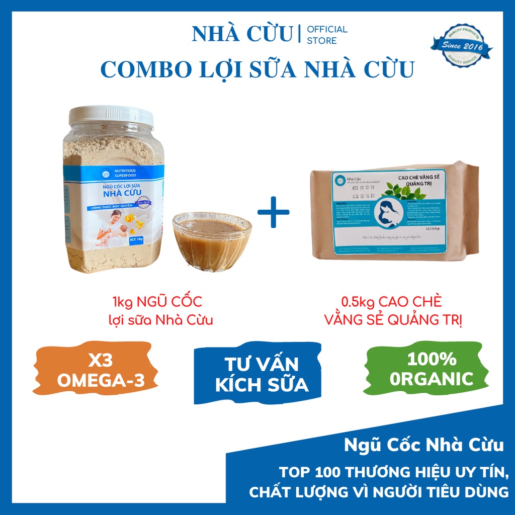 Combo ngũ cốc lợi sữa Nhà Cừu gồm 1 kg ngũ cốc lợi sữa và 0.5kg cao chè vằng lợi sữa