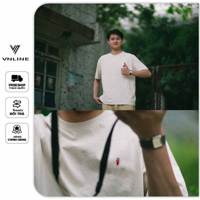 Áo phông nam cổ tròn, thêu ngực chất vải cotton 100% co dãn 2 chiều vnline - APQ