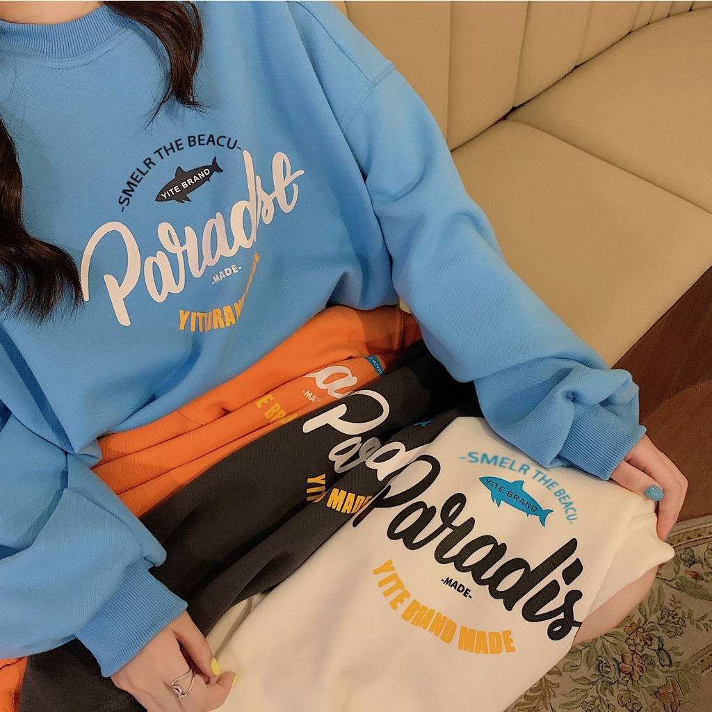 Áo thun tay dài cổ tròn dáng rộng in họa tiết thời trang mùa thu phong cách Hàn Quốc