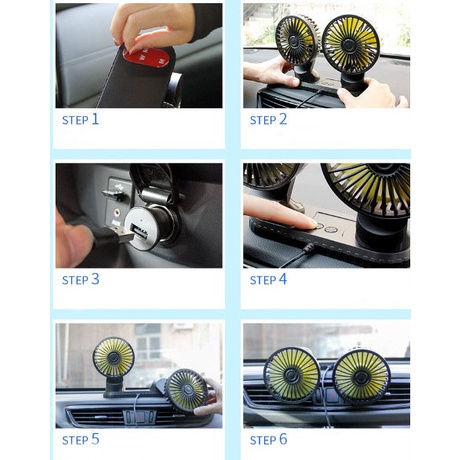Quạt đôi 5V xoay 360 độ dùng cho ô tô, xe tải