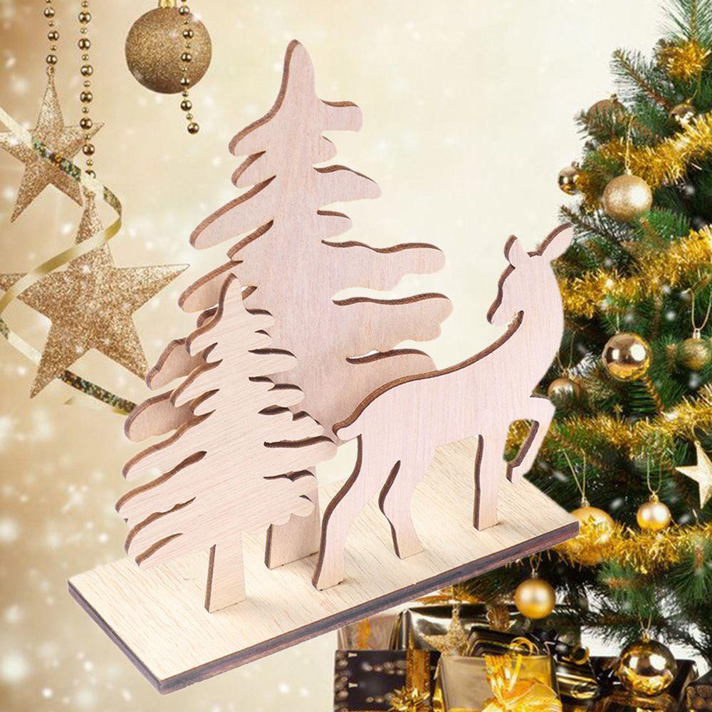 MAG 1 Bộ Đồ Trang Trí Giáng Sinh Bằng Gỗ Hình Người Tuyết Nai Sừng Tấm DIY