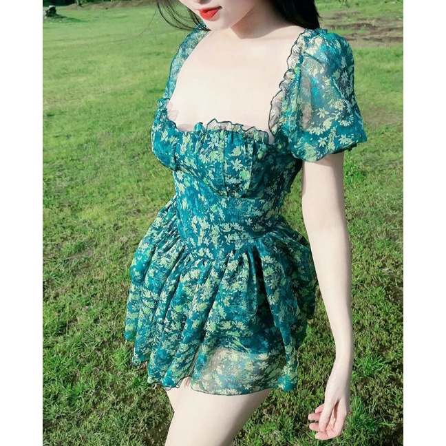 Váy hoa cúp ngực tay bồng có quần siêu xinh ( hình thật) alohashop91