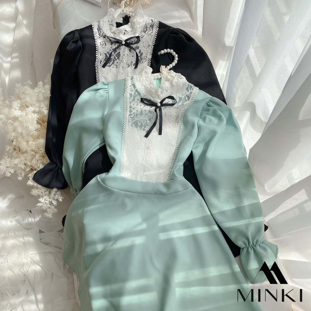 ĐẦM XANH ĐEN PHỐI REN NGỰC - CHẤT LIỆU REN CAO CẤP - MÀU XANH VÀ ĐEN | BigBuy360 - bigbuy360.vn