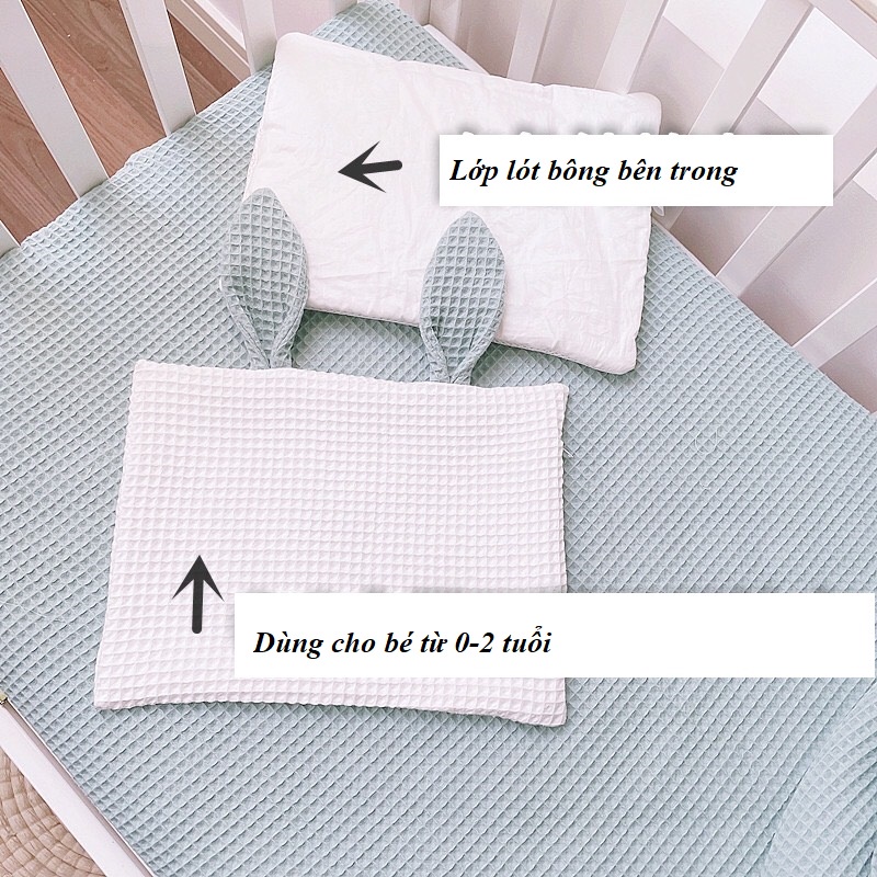 HÀNG CAO CẤP - GỐI SƠ SINH TAI THỎ XUẤT HÀN - KÍCH THƯỚC 23*34CM