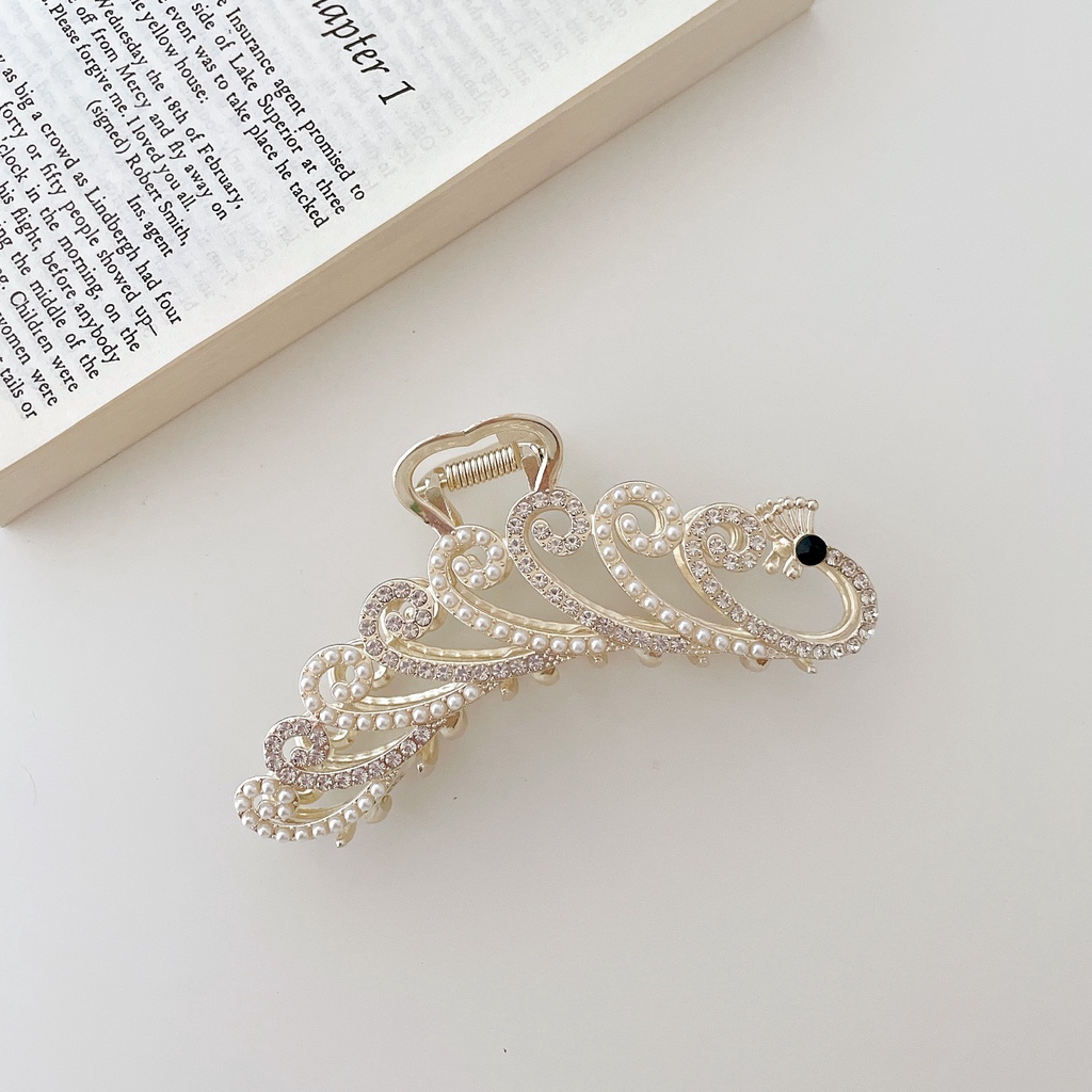 Kẹp Tóc Hình Con Công Bằng Hợp Kim Có Đính Đá &amp; Ngọc Trai Thời Trang Hàn Quốc 2022