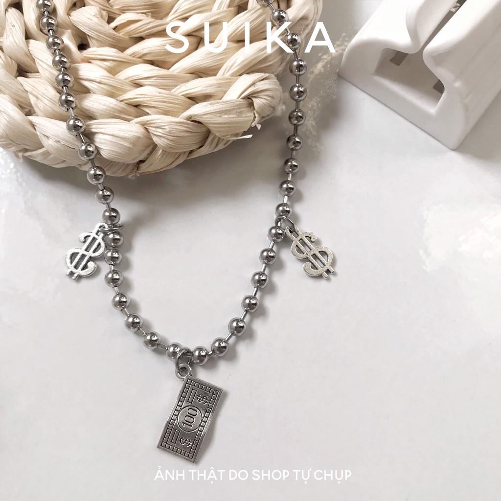 (ẢNH THẬT) Dây Chuyền Inox Charm Money Ball Chain Vòng Cổ Bi Cá Tính Suika.Acc