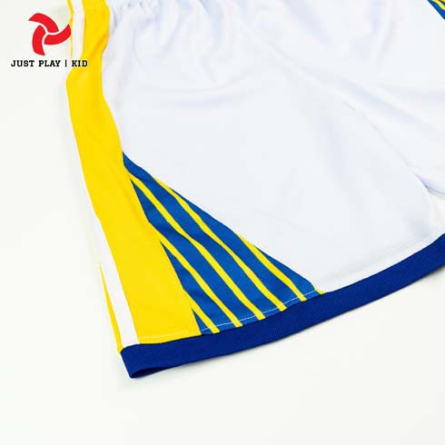 Quần áo bóng rổ trẻ em Warriors trắng 10-45Kg Vải mè cao cấp