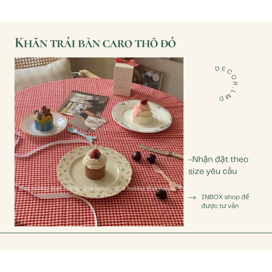 Khăn trải bàn kẻ caro đỏ Hàn Quốc vintage,Khăn dã ngoại picnic, Phông Nền Chụp Ảnh Trang Trí Bàn Học