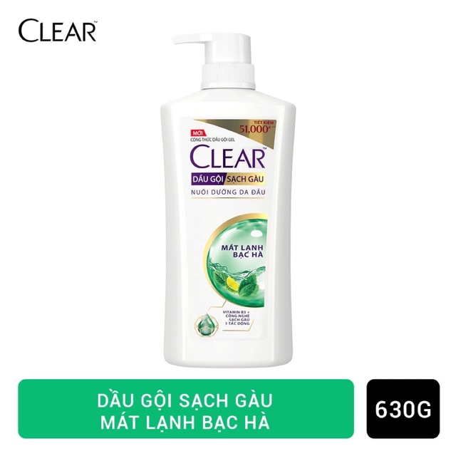 Dầu gội Clear sạch gàu mát lạnh bạc hà 630g